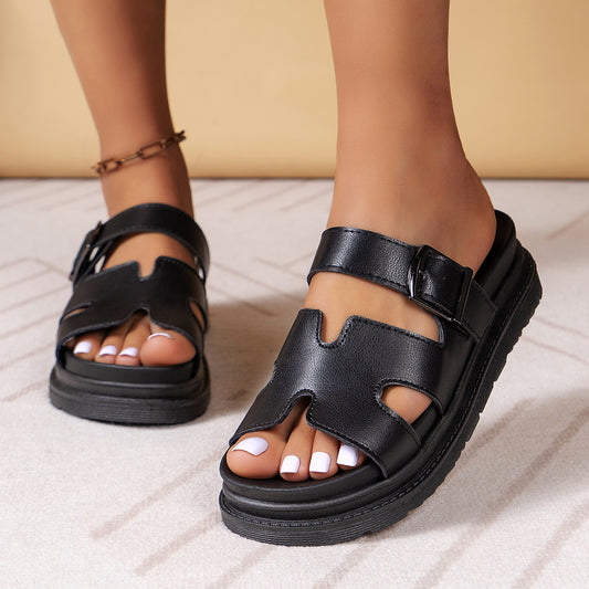 Women's All-match Thick Bottom Buckle Solid Leisure Sandals