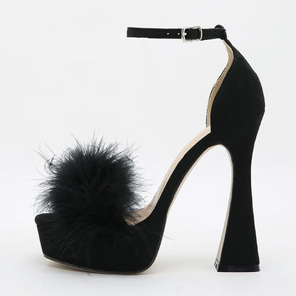 Hey There Fashion Pink Feather Fluffy Heels