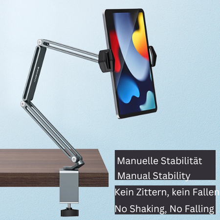 Schreibtisch-Bett-Tablet-Ständer, verstellbar für 4–12,9 Zoll große Mobiltelefone, Tablets, Aluminium-Armhalterung, Unterstützung für iPad Pro Mini Xiaomi Tab
