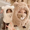 Winter Cartoon Hat With Mask Bear Ear Lamb Beanie Hats Warm Thickened Ear Protection Skullies Beanies for Women Girl Kawaii