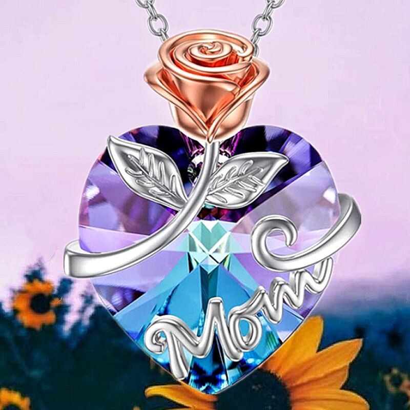 ROSE HEART MOM NECKLACE