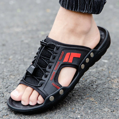 No Bad Friends Men's sandals summer slippers leather Black
