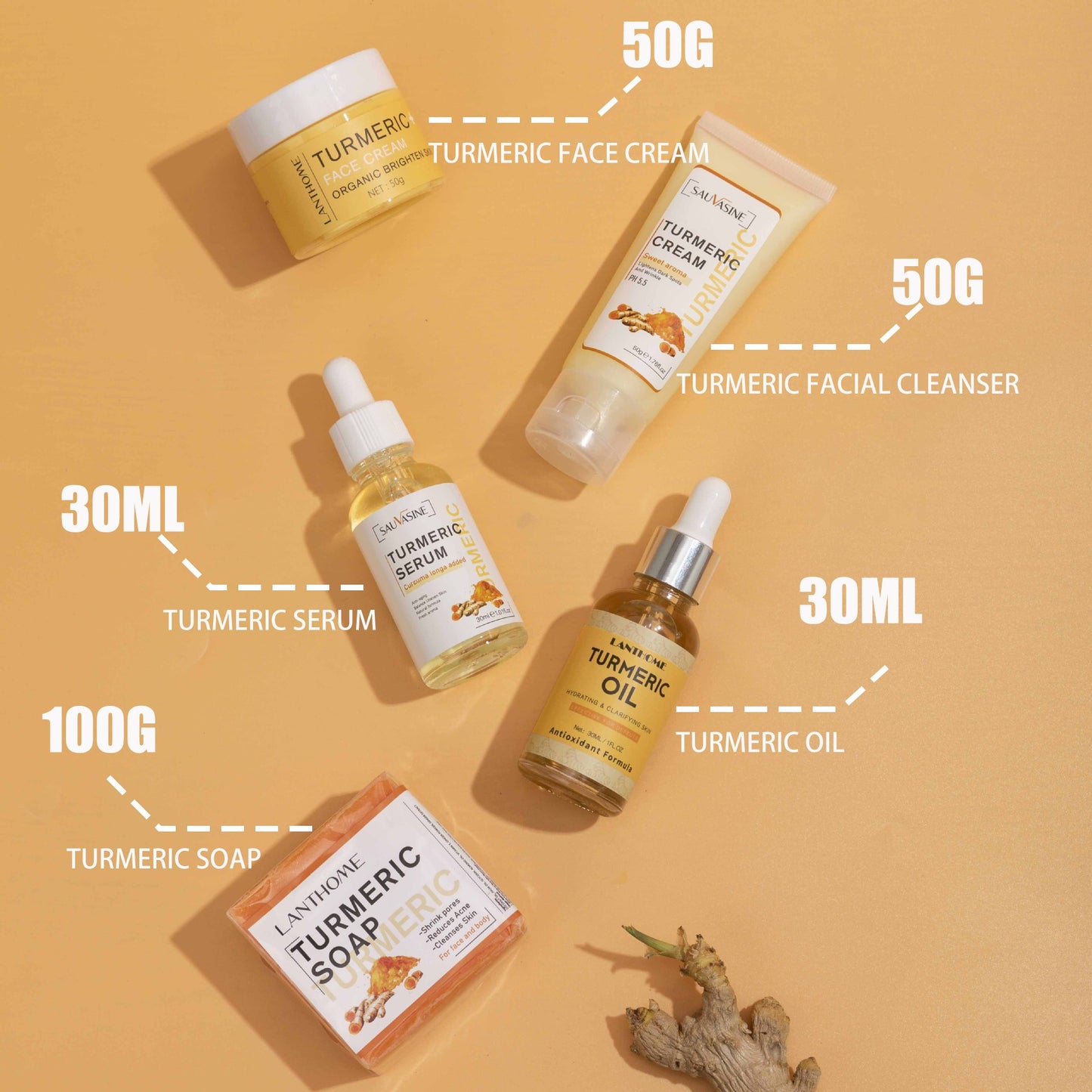 Ensemble de soins de la peau au curcuma et à l'acné bio naturel