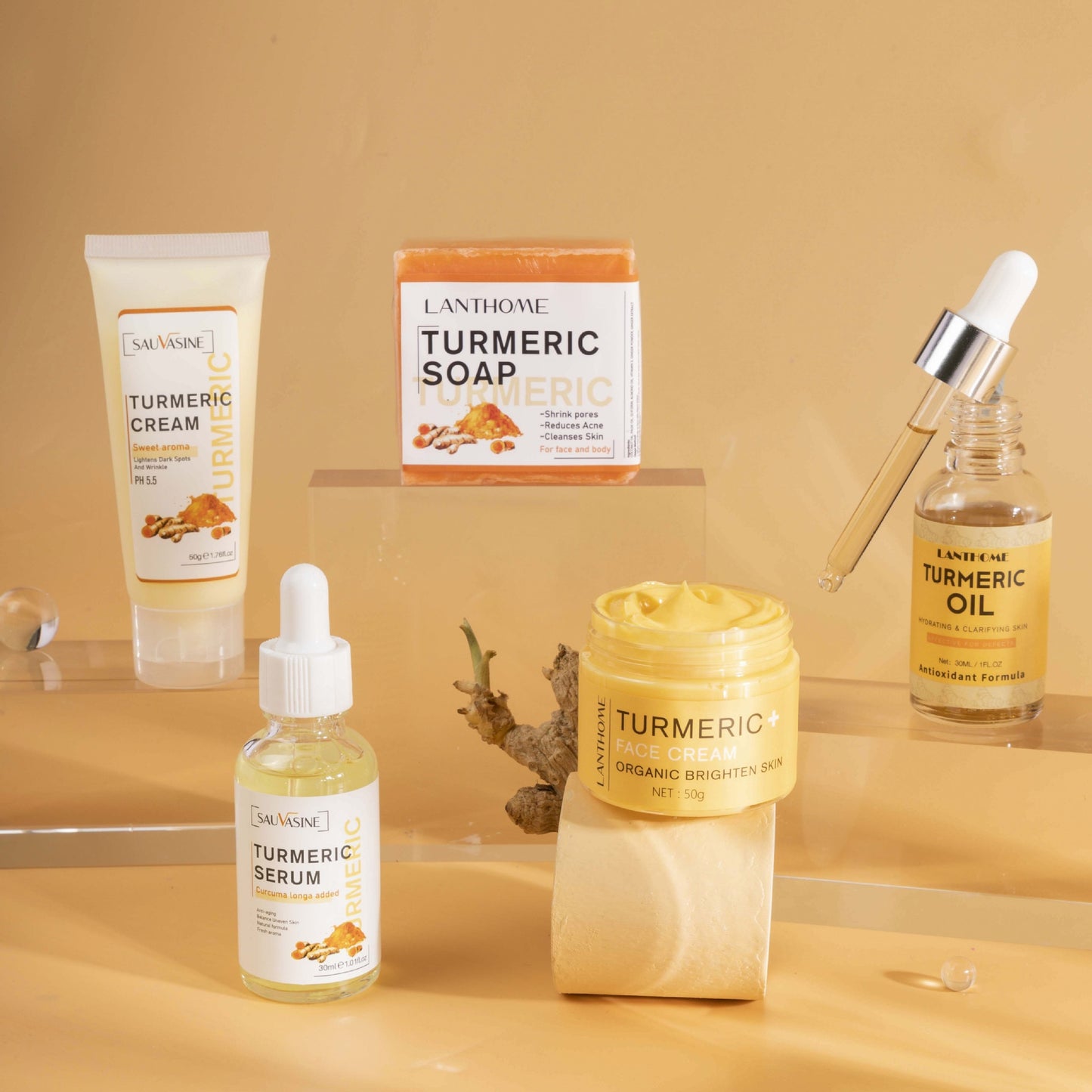 Ensemble de peau de curcuma biologique naturel dissolvant de taches sombres d'acné