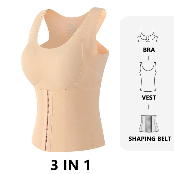 3 in 1 Waist Buttoned Bra Shapewear Tummy Control Silky Smooth Slimming  Tank Top 