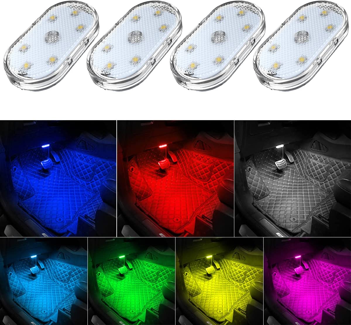 Lampes tactiles de voiture rechargeables 6LED pour l'intérieur et le coffre